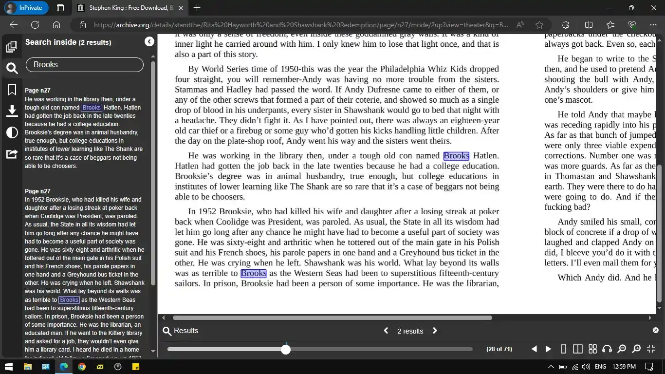 Mention of Brooks in the book written by Stephen King